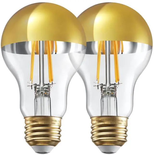 Main image of 2 Pack A19 LED Dimmable Light Bulb, 4.5W(40W Eqv.), Anti Glare Half Chrome Bulbs, UL Listed, E26 Base, Vintage Edison Bulb for Bedroom, Kitchen, 2700K Soft White
