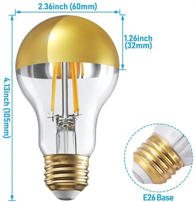 Alt view image 7 of 7 - 2 Pack A19 LED Dimmable Light Bulb, 4.5W(40W Eqv.), Anti Glare Half Chrome Bulbs, UL Listed, E26 Base, Vintage Edison Bulb for Bedroom, Kitchen, 2700K Soft White