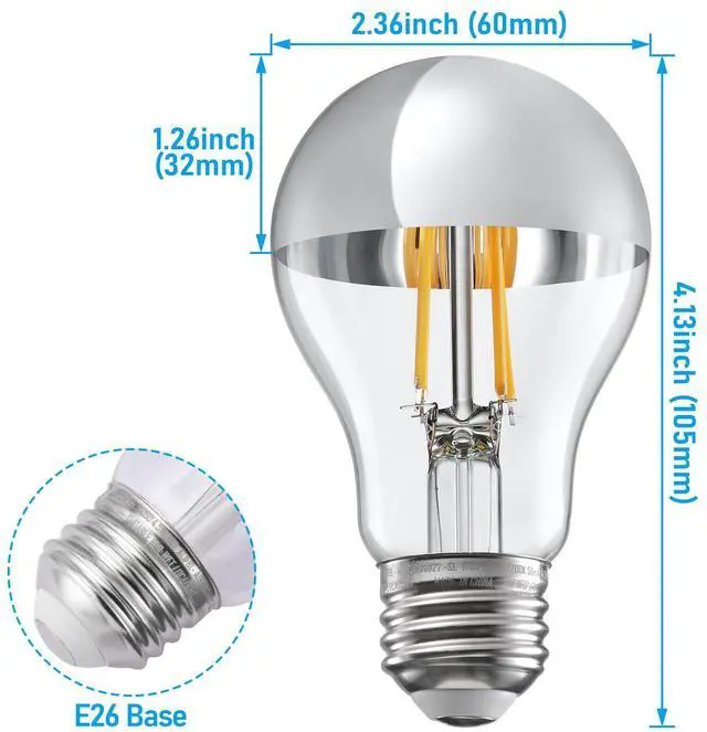 Alt view image 6 of 7 - 2 Pack A19 LED Dimmable Light Bulb, 4.5W(40W Eqv.), Anti Glare Half Chrome Bulbs, UL Listed, E26 Base, Vintage Edison Bulb for Bedroom, Kitchen, 2700K Soft White