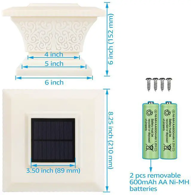 Alt view image 5 of 7 - 2 Pack Solar Outdoor Post Cap Lights, IP65 Waterproof Square Fence Light, Soft White Lamp, 360° Beam Angle, All Base for 4x4 5x5 6x6, for Deck, Garden or Patio, Creamy White Finish