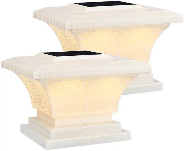 Main image of 2 Pack Solar Outdoor Post Cap Lights, IP65 Waterproof Square Fence Light, Soft White Lamp, 360° Beam Angle, All Base for 4x4 5x5 6x6, for Deck, Garden or Patio, Creamy White Finish