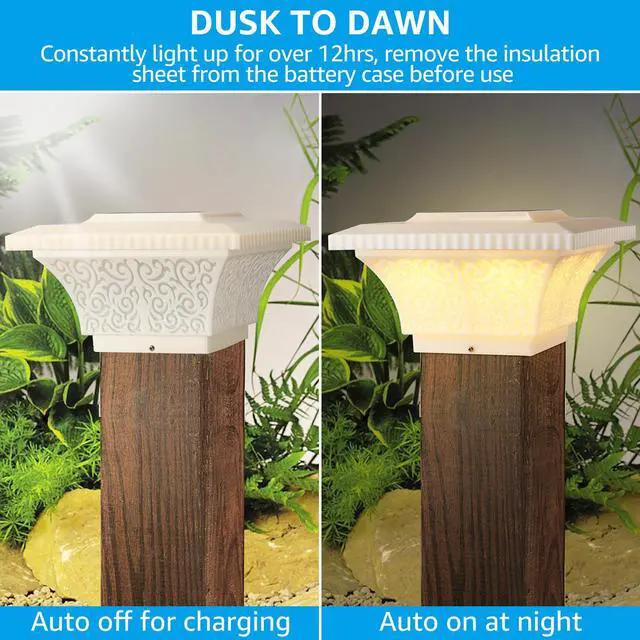 Alt view image 2 of 7 - 2 Pack Solar Outdoor Post Cap Lights, IP65 Waterproof Square Fence Light, Soft White Lamp, 360° Beam Angle, All Base for 4x4 5x5 6x6, for Deck, Garden or Patio, Creamy White Finish