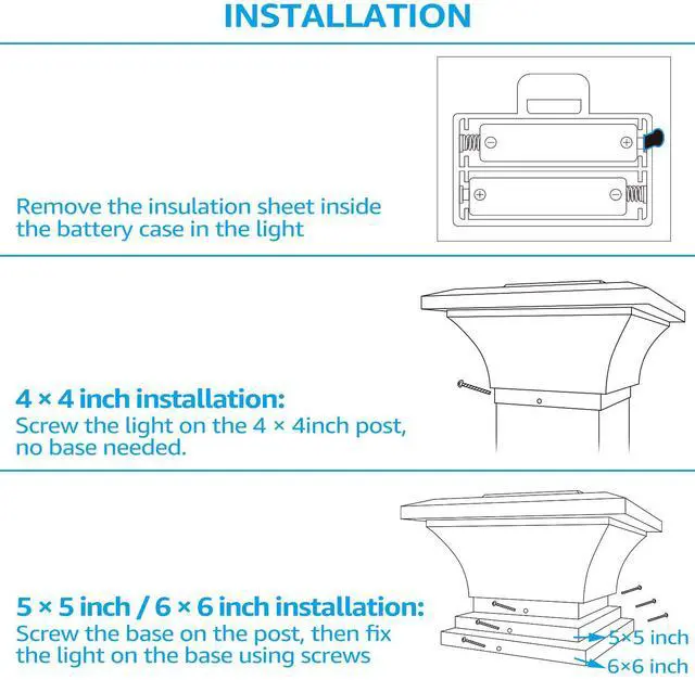 Alt view image 7 of 7 - 2 Pack Solar Outdoor Post Cap Lights, IP65 Waterproof Square Fence Light, Soft White Lamp, 360° Beam Angle, All Base for 4x4 5x5 6x6, for Deck, Garden or Patio, Creamy White Finish