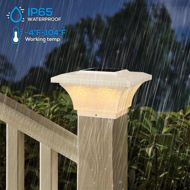 Alt view image 3 of 7 - 2 Pack Solar Outdoor Post Cap Lights, IP65 Waterproof Square Fence Light, Soft White Lamp, 360° Beam Angle, All Base for 4x4 5x5 6x6, for Deck, Garden or Patio, Creamy White Finish