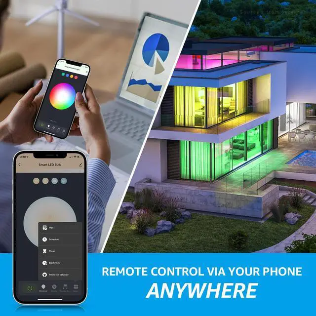 Alt view image 3 of 7 - 2 Pack A21 Smart Light Bulbs, WiFi & Bluetooth, Work with Alexa Echo Google Home Assistant Siri, 2000K-5000K RGBCW Full Color Changing Smart LED Bulb, 75W Equivalent, E26 Base