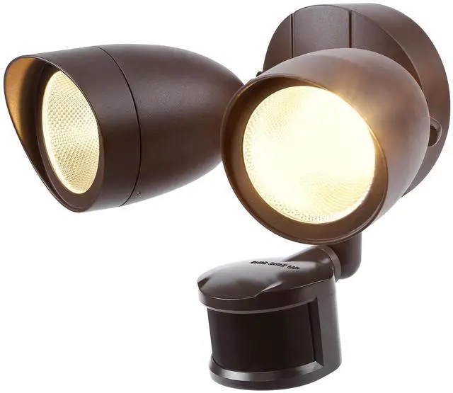 Main image of 20W Motion Activated LED Outdoor Security Light, Dual Head Exterior Flood Light, 120W Eqv. 1400lm, 3000K Warm White, Bronze