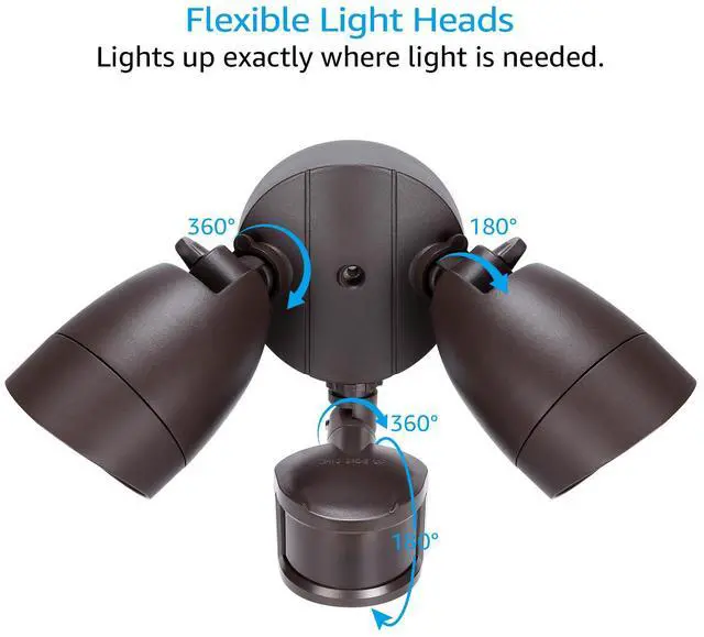 Alt view image 5 of 7 - 20W Motion Activated LED Outdoor Security Light, Dual Head Exterior Flood Light, 120W Eqv. 1400lm, 3000K Warm White, Bronze
