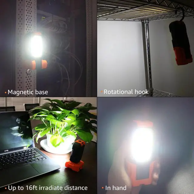 Alt view image 4 of 7 - Portable LED Work Light, Hanging Hook & Magnetic Flashlight, Battery Operated, COB Pocket Work Light for Car Repairing, Emergency, Hiking, Camping