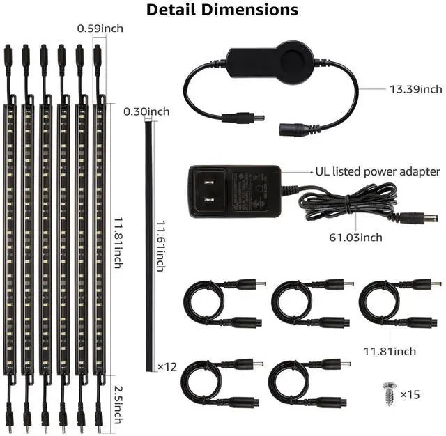 Alt view image 7 of 7 - TORCHSTAR Smart LED Light Bar Kit, Work with Alexa, 6 Linkable Light Bars, Smart Phone Control, 9W 12V, 5000K Daylight, UL Adapter for Under Cabinet, Under Counter, Gun Safe, Closet, Shelf, 6Pcs