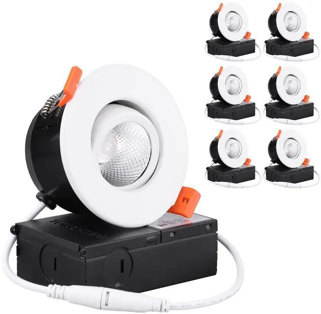 Main image of 6 Pack 3-Inch Gimbal LED Dimmable Recessed Lights with J-Box, 7W (35W Eqv.), 4000K Cool White, White