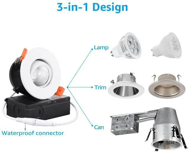 Alt view image 4 of 7 - 6 Pack 3-Inch Gimbal LED Dimmable Recessed Lights with J-Box, 7W (35W Eqv.), 4000K Cool White, White