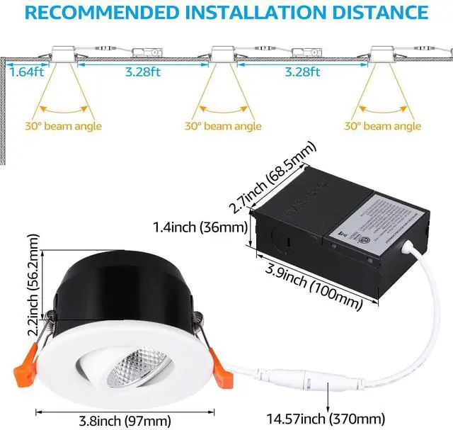 Alt view image 5 of 7 - 6 Pack 3-Inch Gimbal LED Dimmable Recessed Lights with J-Box, 7W (35W Eqv.), 4000K Cool White, White