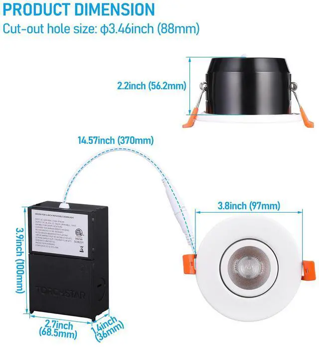 Alt view image 6 of 7 - 6 Pack 3-Inch Gimbal LED Dimmable Recessed Lights with J-Box, 7W (35W Eqv.), 4000K Cool White, White