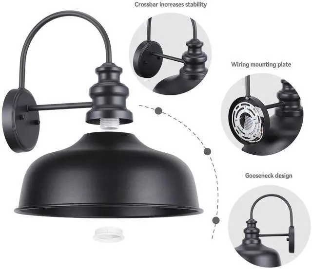 Alt view image 6 of 7 - 11 Inch Gooseneck Barn Light, Farmhouse Wall Sconce, E26 Base, Waterproof