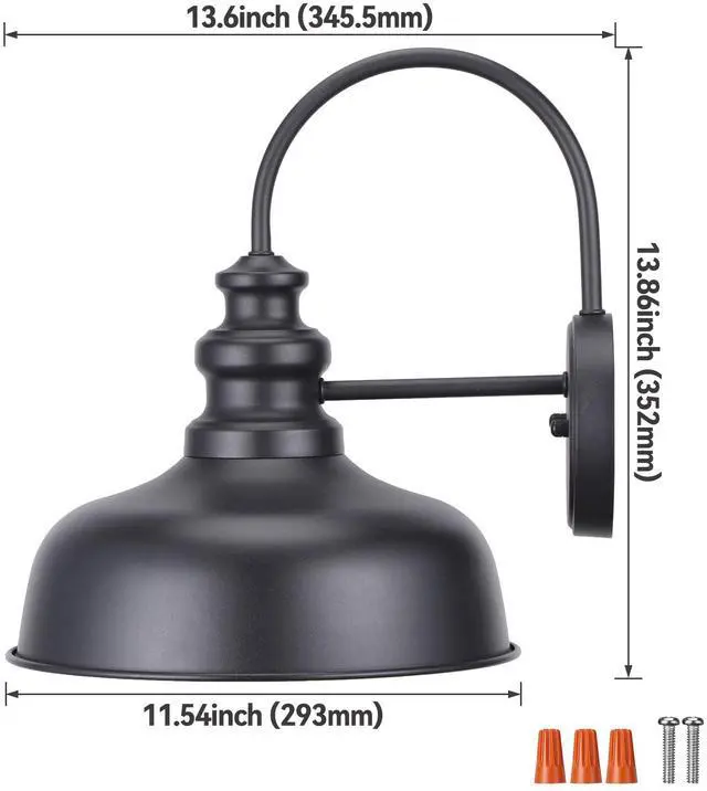 Alt view image 7 of 7 - 11 Inch Gooseneck Barn Light, Farmhouse Wall Sconce, E26 Base, Waterproof