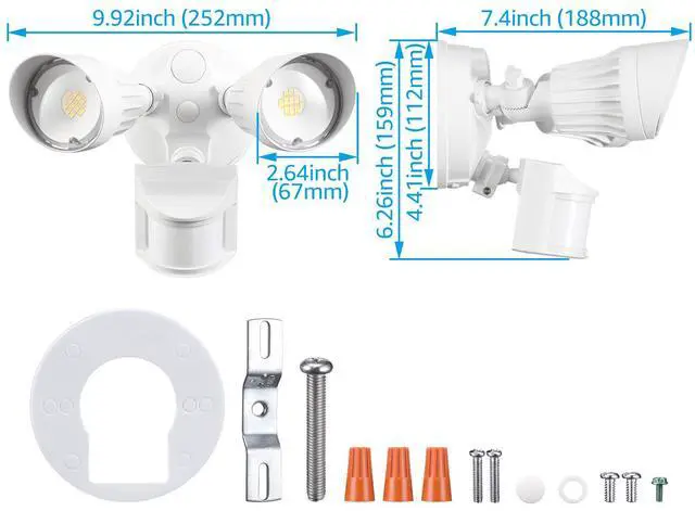 Alt view image 2 of 7 - 3CCT 2-Head Adjustable LED Security Light, Motion Sensor Flood Lights Outdoor Dusk to Dawn, 3000K/4000K/5000K Selectable, White