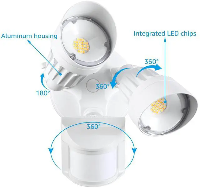 Alt view image 7 of 7 - 3CCT 2-Head Adjustable LED Security Light, Motion Sensor Flood Lights Outdoor Dusk to Dawn, 3000K/4000K/5000K Selectable, White
