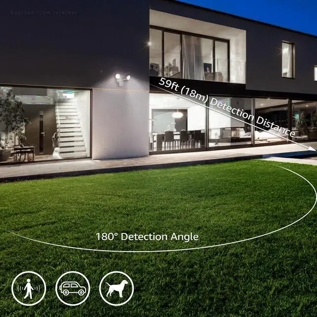 Alt view image 5 of 7 - 3CCT 2-Head Adjustable LED Security Light, Motion Sensor Flood Lights Outdoor Dusk to Dawn, 3000K/4000K/5000K Selectable, White