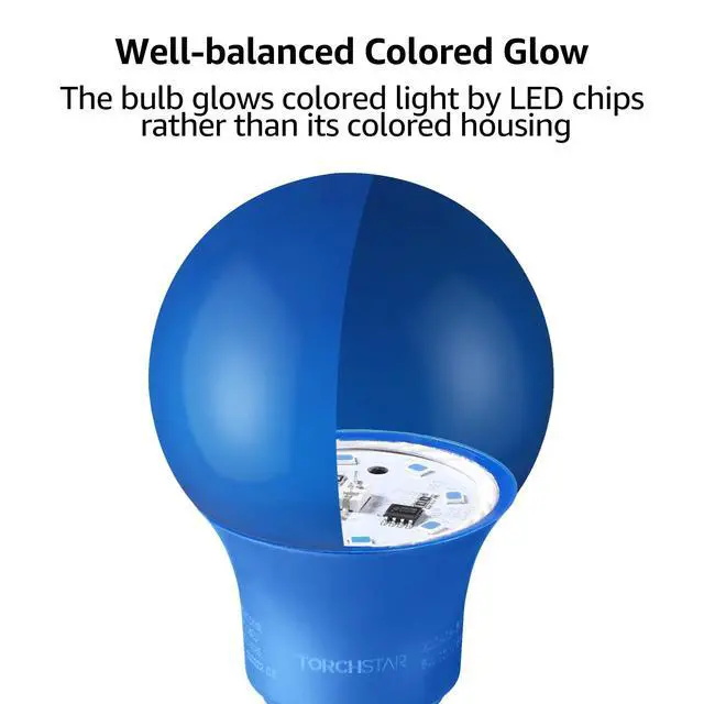 Alt view image 5 of 7 - 6 Pack 8W LED A19 Blue Light Bulbs, E26 Base Colored Lights, for Outdoor Light Fixture, Floor Lamp, Living Room Decoration, 10,000hrs