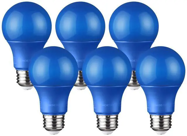 Main image of 6 Pack 8W LED A19 Blue Light Bulbs, E26 Base Colored Lights, for Outdoor Light Fixture, Floor Lamp, Living Room Decoration, 10,000hrs