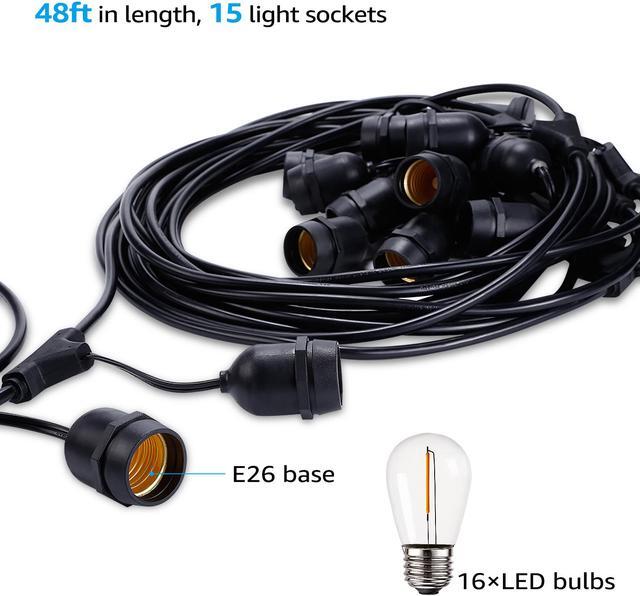 Alt view image 4 of 7 - TORCHSTAR 50ft String Lights with 15 E26 Sockets & 16 LED Bulbs, IP65 Waterproof, UL Listed Lamp Cord, Connectable, Residential & Commercial Outdoor String Lights for Patio, Gazebo, Porch
