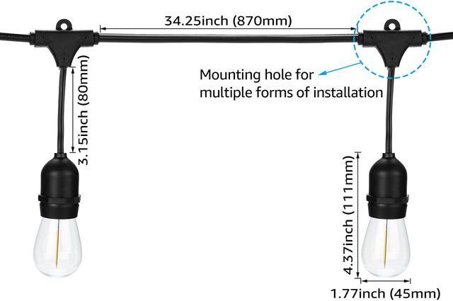 Alt view image 7 of 7 - TORCHSTAR 50ft String Lights with 15 E26 Sockets & 16 LED Bulbs, IP65 Waterproof, UL Listed Lamp Cord, Connectable, Residential & Commercial Outdoor String Lights for Patio, Gazebo, Porch