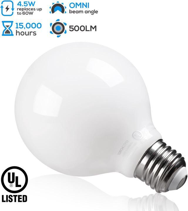 Alt view image 2 of 7 - TORCHSTAR 6 Pack LED Dimmable G25 Frosted Filament Light Bulb, 4.5W (60W Eqv.) E26 Decorative Milky Bulb, 4000K Cool White