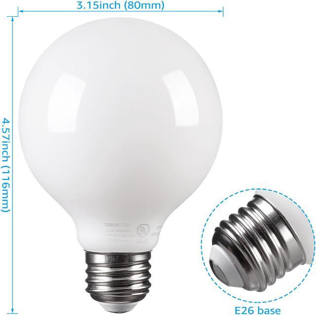 Alt view image 7 of 7 - TORCHSTAR 6 Pack LED Dimmable G25 Frosted Filament Light Bulb, 4.5W (60W Eqv.) E26 Decorative Milky Bulb, 4000K Cool White