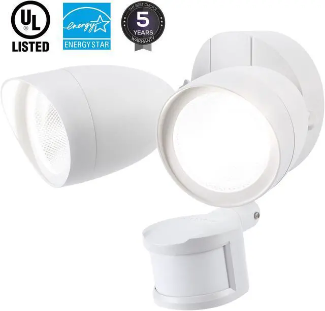Main image of LEONLITE 20W Dual-Head Motion-Activated LED Outdoor Security Light, 4 Modes Area Lighting, 20W (120W Equiv.), 1400lm, 5000K Daylight, White