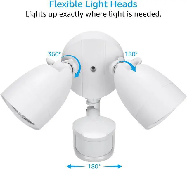 Alt view image 5 of 7 - LEONLITE 20W Dual-Head Motion-Activated LED Outdoor Security Light, 4 Modes Area Lighting, 20W (120W Equiv.), 1400lm, 5000K Daylight, White