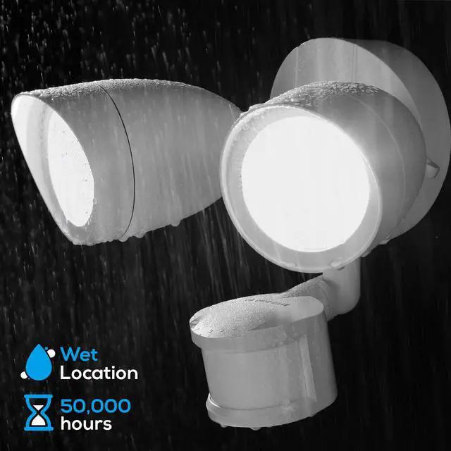 Alt view image 2 of 7 - LEONLITE 20W Dual-Head Motion-Activated LED Outdoor Security Light, 4 Modes Area Lighting, 20W (120W Equiv.), 1400lm, 5000K Daylight, White