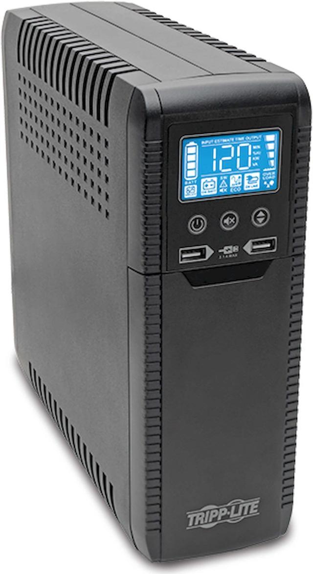Tripp Lite 1000 VA 600 Watts ECO-Friendly UPS Battery Backup, AVR  Protection, LCD Display, Line-Interactive, Outlets and USB Charging  Ports, 120V, Tel Protection (ECO1000LCD)