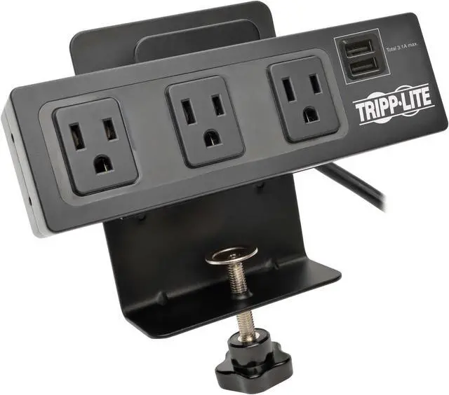 Alt view image 12 of 20 - Tripp Lite Protect It! 3-Outlet Surge Protector with Desk Clamp & 2 USB Ports