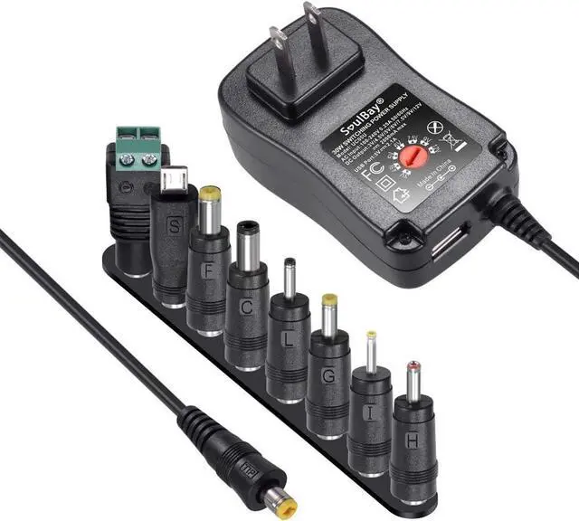 Alt view image 6 of 7 - [Upgraded Version] SoulBay 30W Universal AC/DC Adapter Switching Power Supply with 8 Selectable Adapter Tips, Including Micro USB Plug, for 3V to 12V Household Electronics and LED Strip - 2000mA Max - OEM