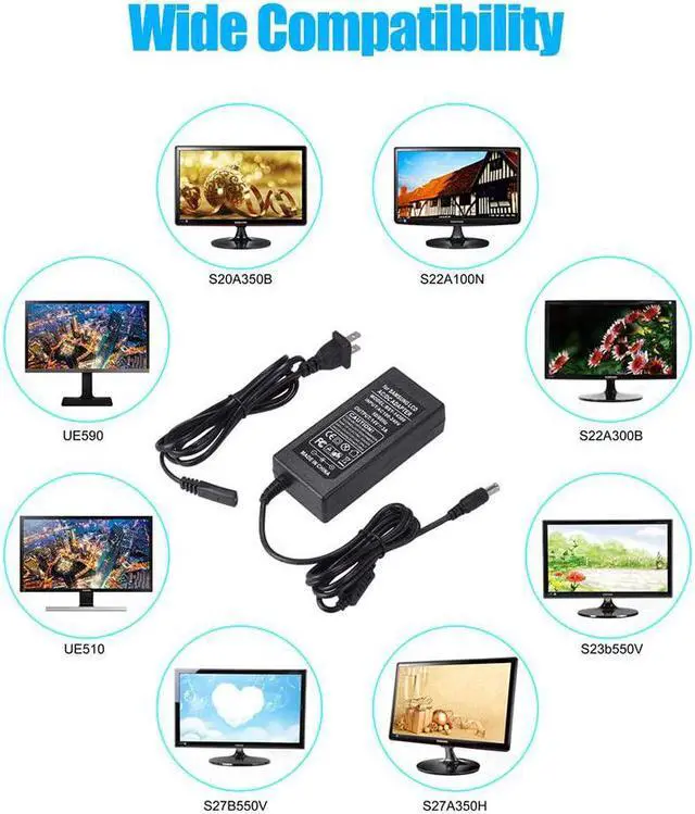Alt view image 3 of 6 - 14V Power Cord for Samsung Monitor, SoulBay 14V 3A AC Adapter Charger for Samsung SyncMaster 15" 17" 18" 19" 20" 22" 23" 24" 27" Screen TFT LED LCD Monitor TV Notebook Power Supply - OEM