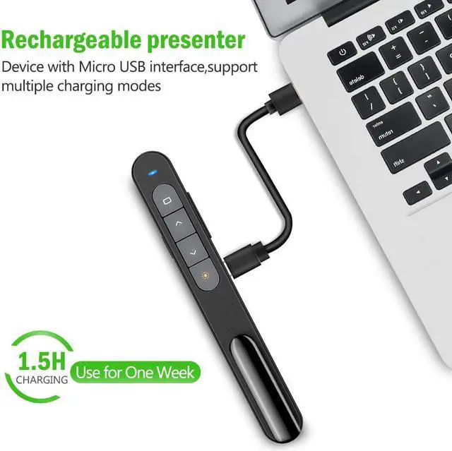 Alt view image 3 of 7 - DinoFire USB Rechargeable RF 2.4 GHz Green Light Presentation Remote, Powerpoint Clicker Wireless Presenter Presentation Clicker Slide Advancer for Mac/Keynote/PC/PPT