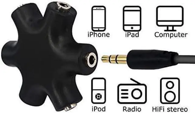 Alt view image 6 of 7 - Headphone Splitter 5-Jack 3.5 mm Audio Headphone Splitter Stereo Audio Headset Adapter Audio Earbuds Earphones Plug 5 Way 1 Male to 4 Female Splitter with 3.5mm Stereo Cable