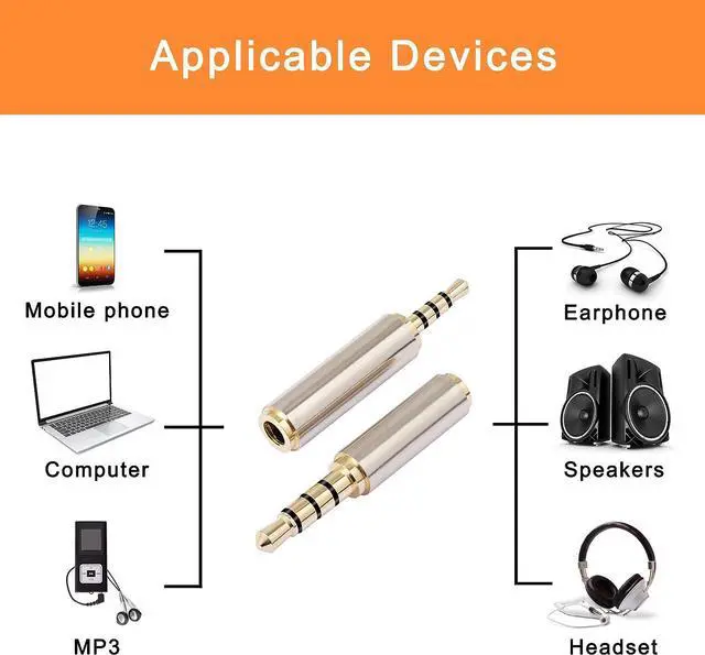 Alt view image 4 of 6 - 2.5mm to 3.5mm Adapter and 3.5mm to 2.5mm Adapter Gold Plated Jack Stereo Full Metal Connector Converter for Smartphones Headphone Mic Tablets Support MIC Function
