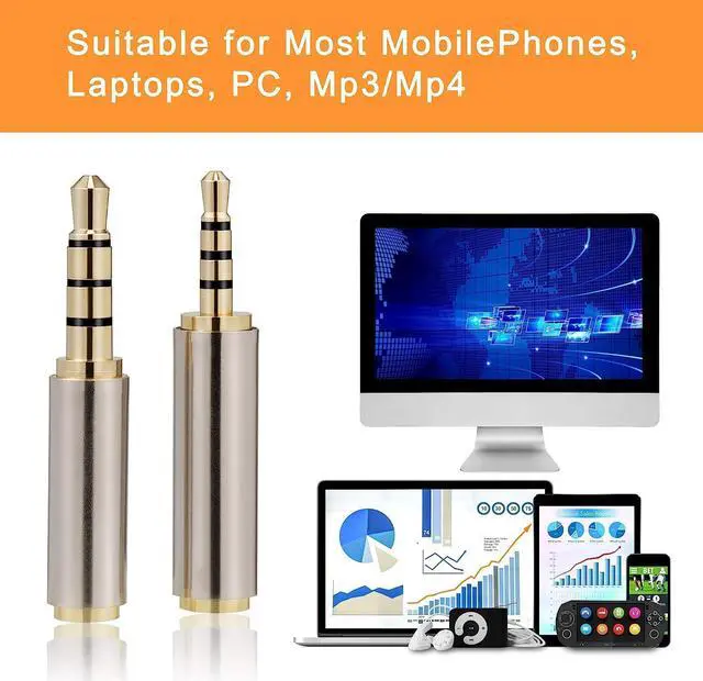 Alt view image 6 of 6 - 2.5mm to 3.5mm Adapter and 3.5mm to 2.5mm Adapter Gold Plated Jack Stereo Full Metal Connector Converter for Smartphones Headphone Mic Tablets Support MIC Function