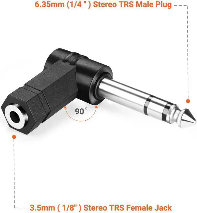 Alt view image 6 of 7 - Right Angled 6.35mm 0.25 inch TRS 3 Pole Male to 3.5mm Female 90 Degree Adapter Converter Extension Extender Stereo Auxiliary AUX Headphone Audio Jack Plug Wire Cord 3 Pack