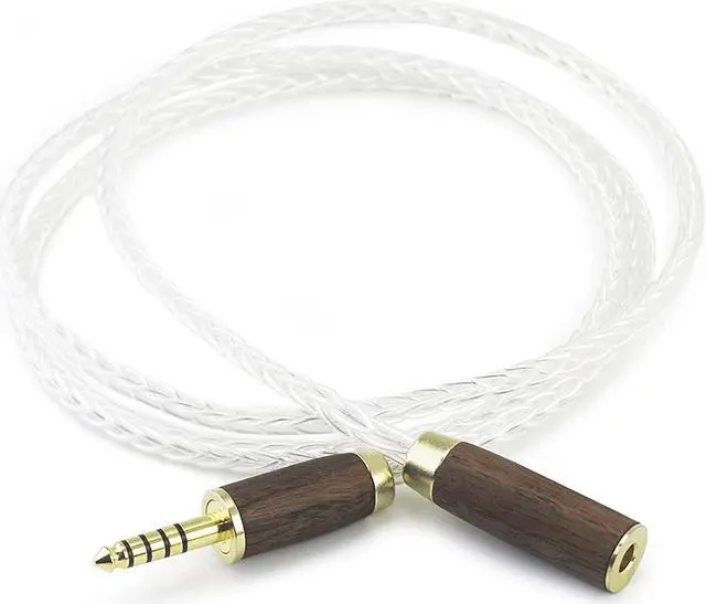 Main image of 4.4mm Male to 4.4mm Female Balanced Headphone Audio Adapter Cable Extension Cord 8 Cores 6N OCC Copper Single Crystal Silver Plated Wire Walnut Wood Shell 4.9ft