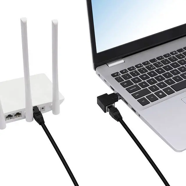 Alt view image 5 of 5 - YACSEJAO Cat5e/Cat6 RJ45 Ethernet Adapter2Pack 90 Degree Ethernet RJ45 / 8P8C Male to Female Right Angle Adapter Support Cat6 / Cat5e / Cat5 Standard LAN CableLeft