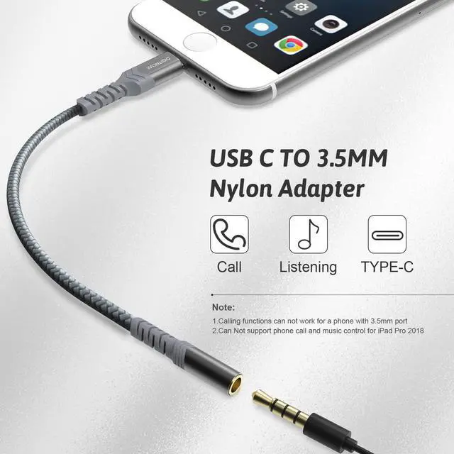 Alt view image 2 of 7 - USB-C to 3.5mm Female Headphone Jack Adapter USB Type C to AUX Audio Dongle Cable Cord Compatible with Samsung Galaxy S21 S20 Ultra S20+ Note 20 S10 iPad Pro Pixel 4 3 2 XL and More (Grey)