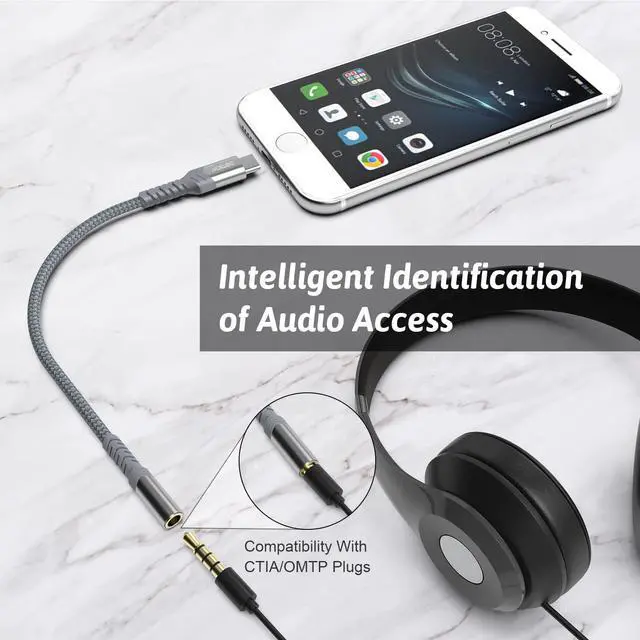 Alt view image 4 of 7 - USB-C to 3.5mm Female Headphone Jack Adapter USB Type C to AUX Audio Dongle Cable Cord Compatible with Samsung Galaxy S21 S20 Ultra S20+ Note 20 S10 iPad Pro Pixel 4 3 2 XL and More (Grey)