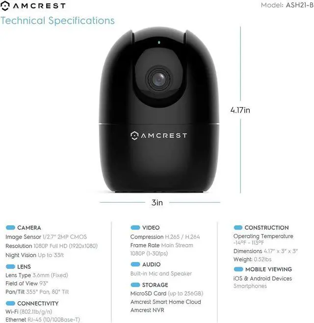 Alt view image 2 of 7 - Amcrest 1080P WiFi Camera Indoor, Nanny Cam, Dog Camera, Sound & Baby Monitor, Human & Pet Detection, Motion-Tracking, 2.4Ghz Only, Pan/Tilt Wireless IP Camera, Night Vision, Smart Home ASH21-B