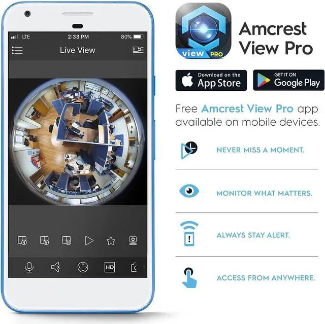 Alt view image 7 of 7 - Amcrest Fisheye IP POE Camera, 360° Panoramic 5-Megapixel POE IP Camera, Fish Eye Security Indoor Camera, IVS Features and People Counting, MicroSD Recording, IP5M-F1180EW-V2 (White)