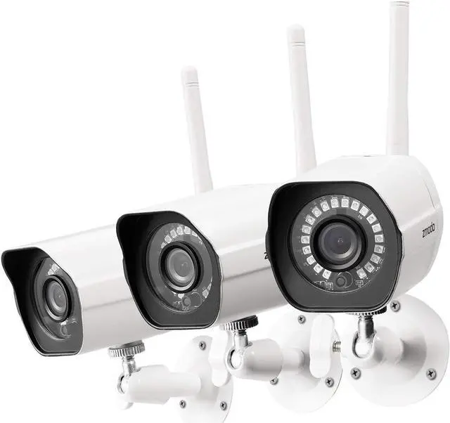 Main image of [2023 Upgraded] Zmodo 1080p Outdoor Wireless Camera, 3 Pack Indoor Outside WiFi Cameras, IR Night Vision, Motion Detection, Remote View, Easy Setup, White, Plug-In, Compatible with Alexa 3 Count