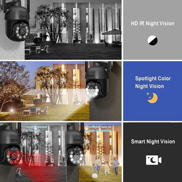 Alt view image 5 of 7 - Wireless Security Camera System, 4pcs 3MP PTZ Cameras Outdoor Indoor, CKK WiFi Surveillance NVR System with Floodlights & Siren Alarm, 2 Way Audio, 24/7 Record, Expandable 10CH, No HDD