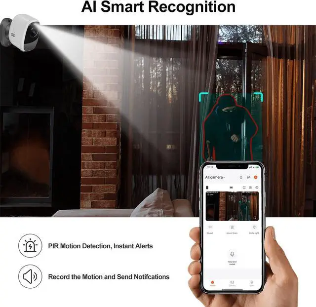 Alt view image 3 of 6 - DCT Solar Camera Outdoor Wireless: Magnetic WiFi 4MP Security Camera Battery Powered PIR/AI Motion Detection Two-Way Talk Spotlight Siren Alarm IP66 Waterproof Cloud/SD Storage
