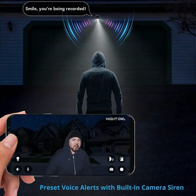 Alt view image 7 of 7 - Night Owl Wi-Fi IP 4K HD Indoor/Outdoor Dual Spotlight Camera with 2-Way Audio, Preset Voice Alerts & Built-in Camera Siren, B09LRKTQKT